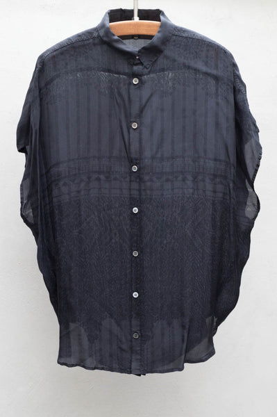 Navy Button Down Cocoon Blouse