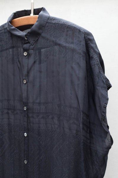 Navy Button Down Cocoon Blouse