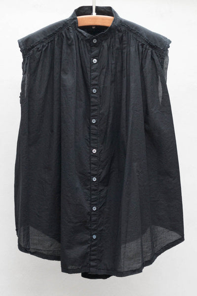 Black Sleeveless Shirred Blouse
