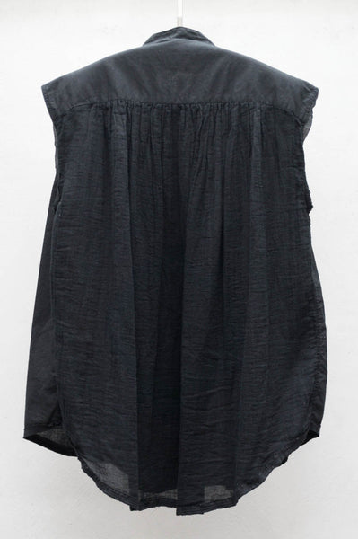 Black Sleeveless Shirred Blouse