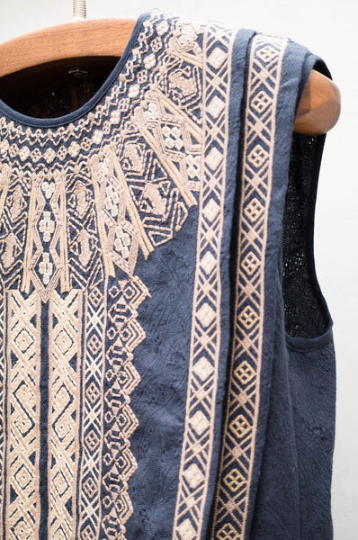 Navy Embroidered Jacquard Dress
