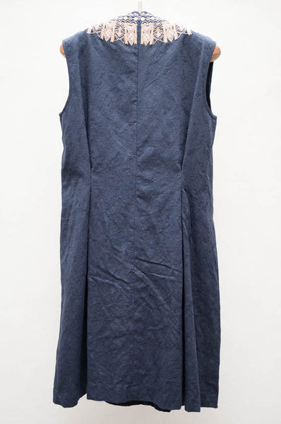 Navy Embroidered Jacquard Dress