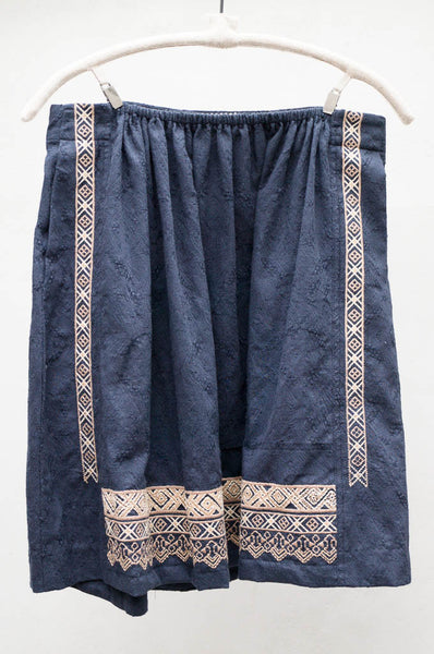 Navy Embroidered Jacquard Skirt