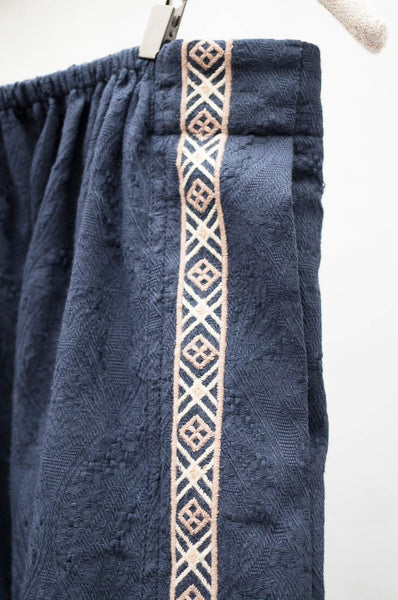 Navy Embroidered Jacquard Skirt
