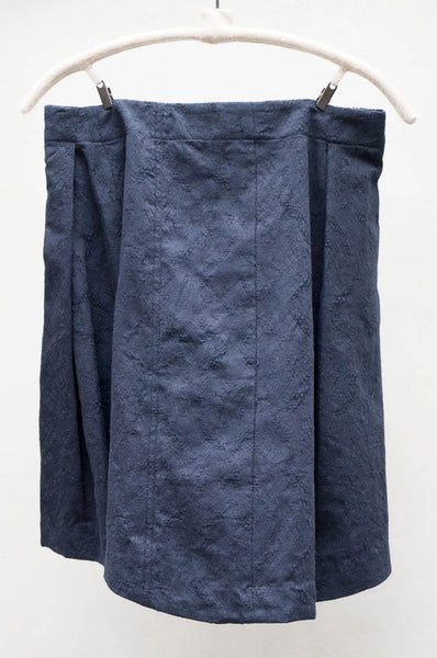 Navy Embroidered Jacquard Skirt