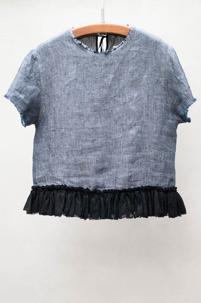 Blue Ruffle Hem Top