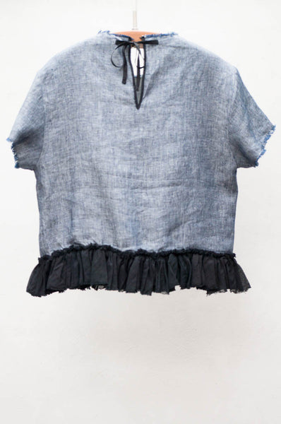 Blue Ruffle Hem Top