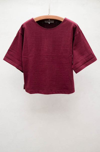Cranberry Cropped Boat Neck Tee