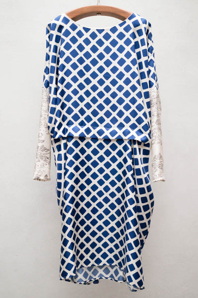 Blue Square Print Jicky Dress