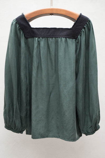 Green Square Neck Poet Top