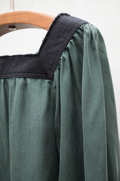 Green Square Neck Poet Top