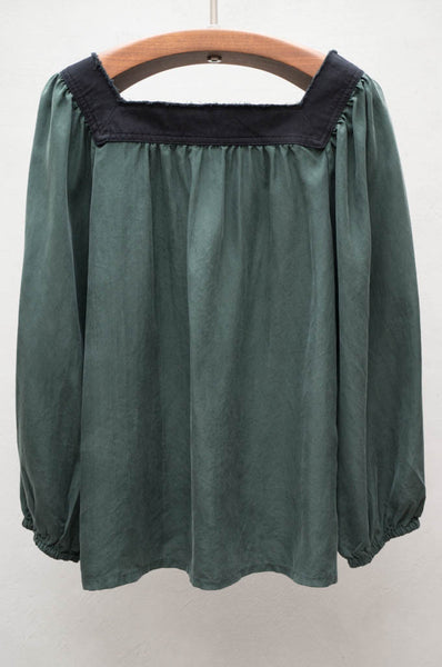 Green Square Neck Poet Top