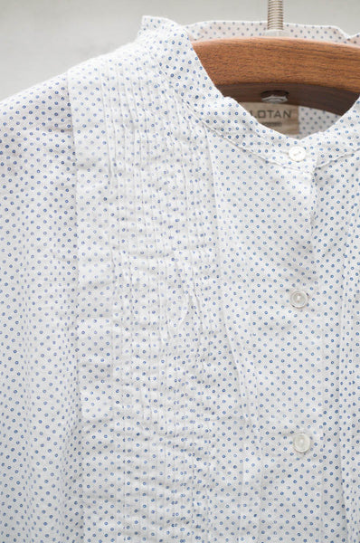 Dot Print Tuxedo Peasant Shirt