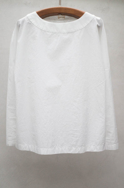 White Boatneck Poplin Pullover Top