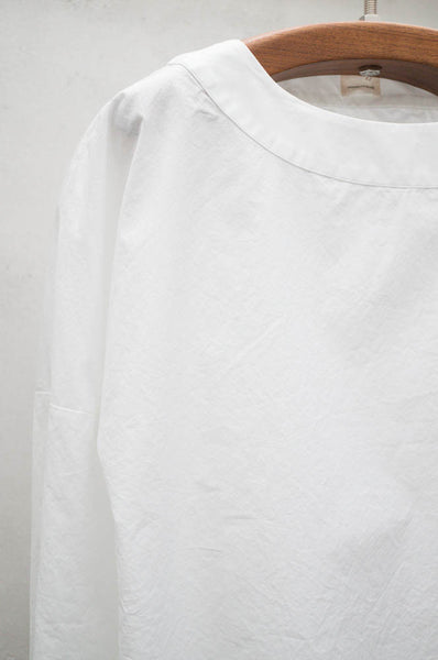 White Boatneck Poplin Pullover Top