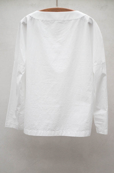 White Boatneck Poplin Pullover Top