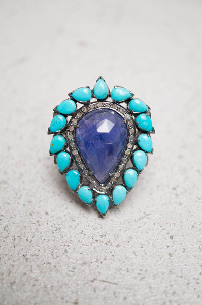 Tanzanite Turquoise Cocktail Ring