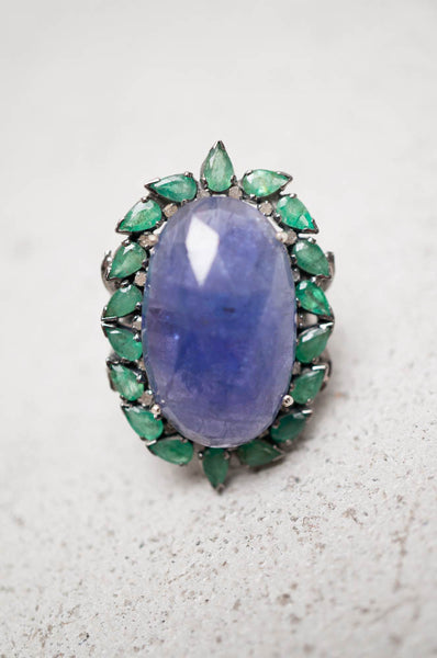 Tanzanite Emerald Cocktail Ring