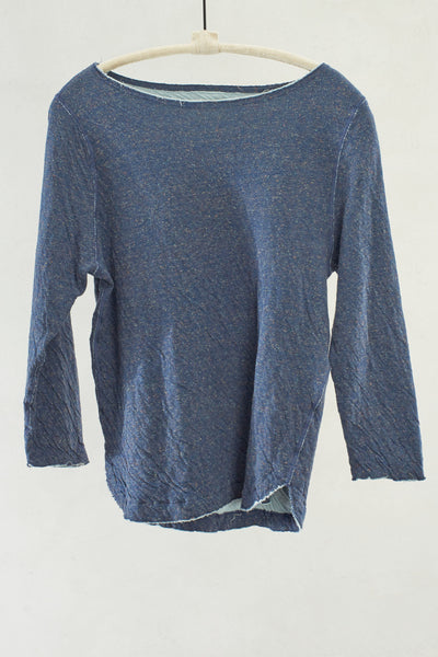 Navy Three Quarter Sleeve Boatneck Top