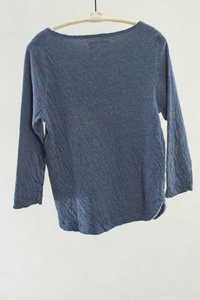 Navy Three Quarter Sleeve Boatneck Top