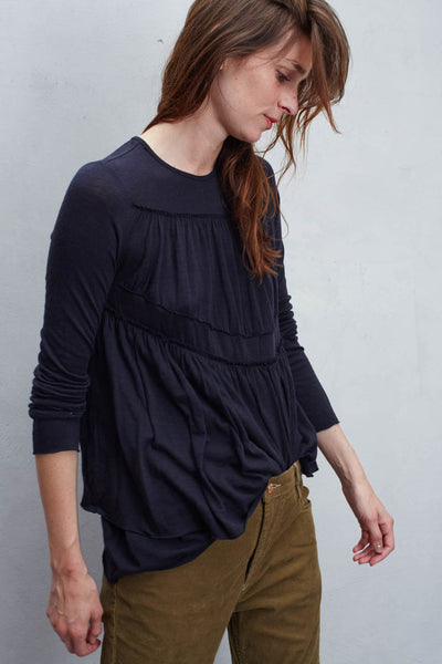 Navy Draped Top