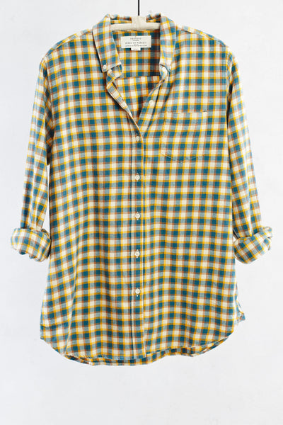 Teal and Yellow Plaid Button Down Shirt