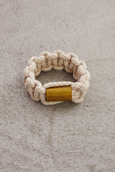 Cream Macrame Bangle with Brass Tube