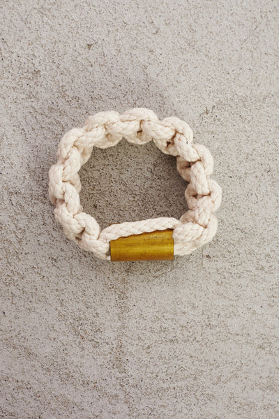 Cream Macrame Bangle with Brass Tube