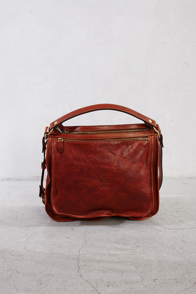 Cognac Double Zip Shoulder Bag