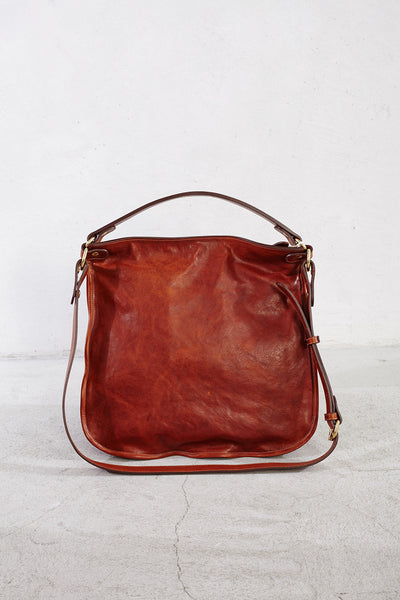 Cognac Double Zip Shoulder Bag