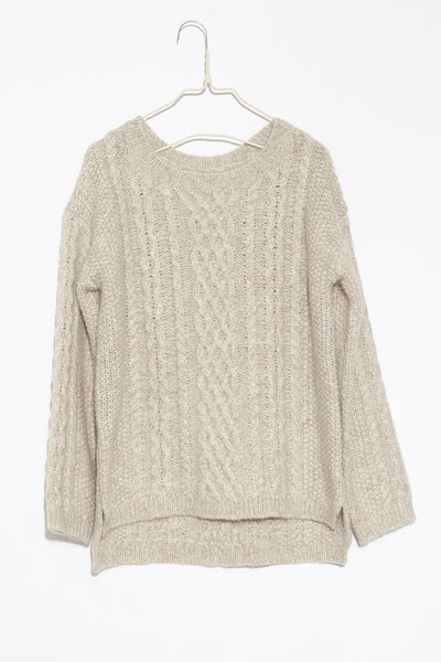 Wheat Aran Boyfriend Crewneck Sweater