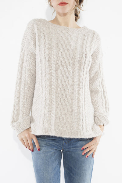 Wheat Aran Boyfriend Crewneck Sweater