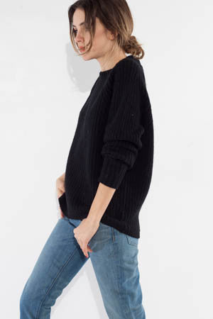 Black Raglan Ballet Neck Sweater