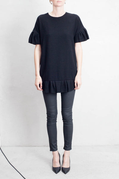Black Pleated Sleeve Tunic Top
