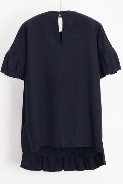 Black Pleated Sleeve Tunic Top