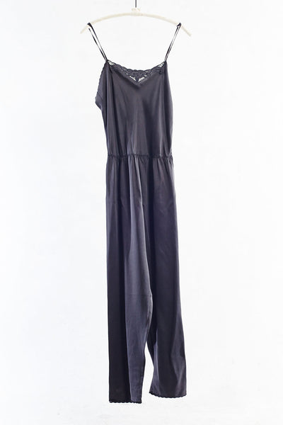Black Theo Long Silk Romper