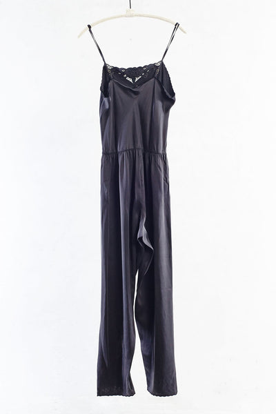 Black Theo Long Silk Romper