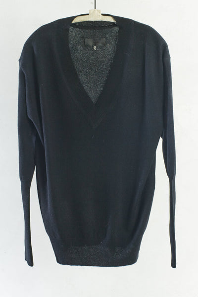 Black Cashmere Deep V-Neck Sweater