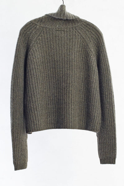 Olive Cropped Turtleneck Sweater