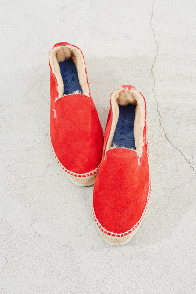 Red Suede and Shearling Slip On