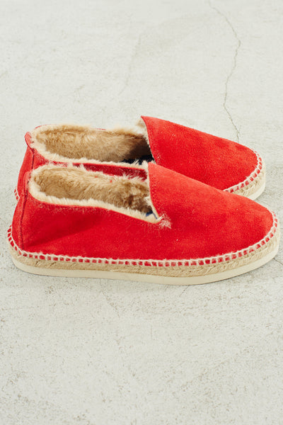 Red Suede and Shearling Slip On