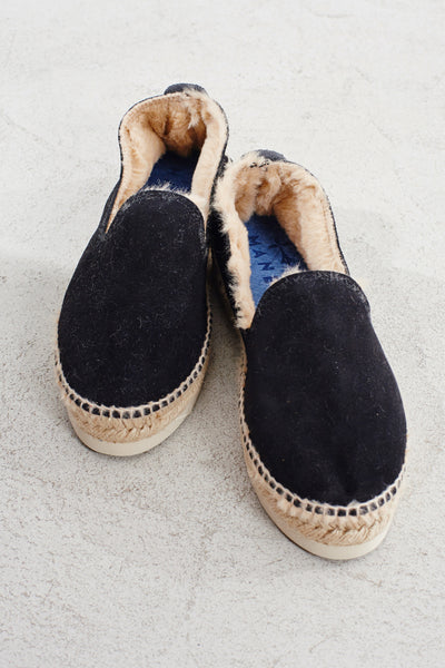 Black Suede and Shearling Slip On