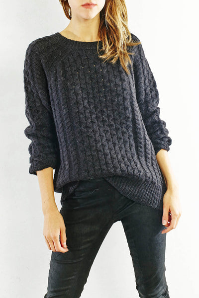 Black Raglan Nordic Sweater