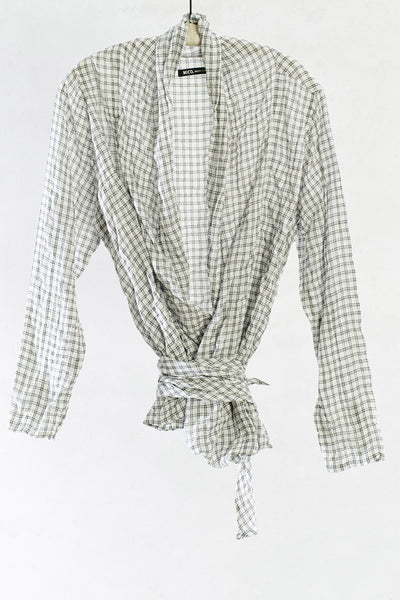 White Check Wrap Top