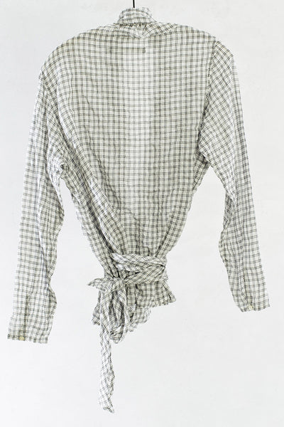 White Check Wrap Top