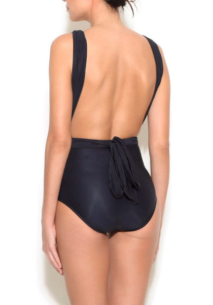 Black Plunging Halter Maillot