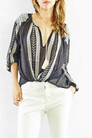 Black and Ivory Bohemian Blouse